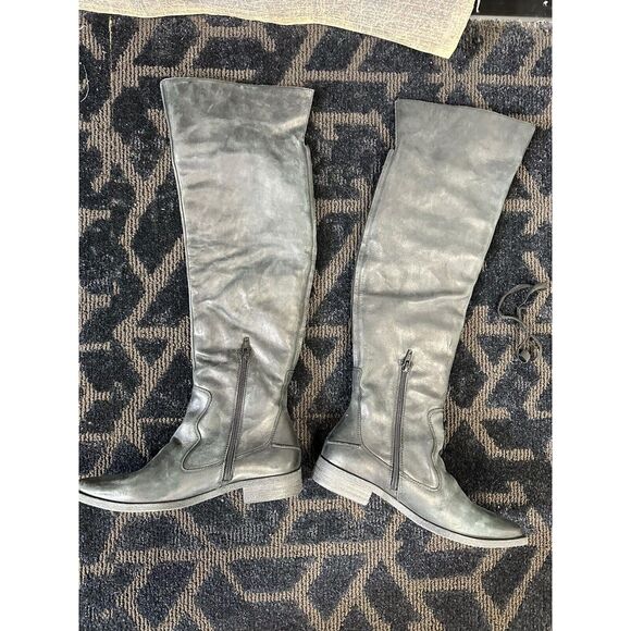 Free People Brenna Over The Knee NaturalBlack Leather Boots Size37